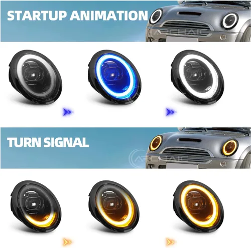Miniatura 4 de Archaic Faros delanteros compatibles con Mini Coopers R50 R52 R53 2001-2007, luces delanteras W señales de giro secuenciales, animación DRL, par