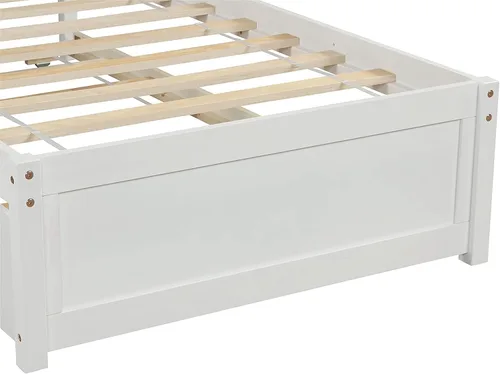 Miniatura 8 de Base de cama individual de madera maciza para niños con nido y cabecera curvada, base de cama de plataforma de perfil bajo con soporte de listones