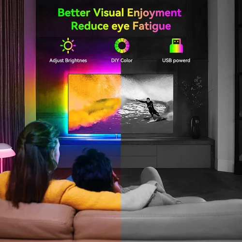Miniatura 5 de Kit de tiras de luces LED, tira de luces LED RGB de 2 x 6.56 pies para retroiluminación LED de TV de 40 a 60 pulgadas, tira de luz que cambia