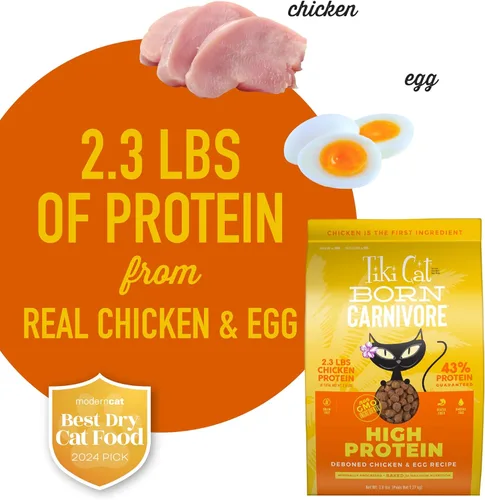 Miniatura 7 de Tiki Cat Born Carnivore - Alimento seco para gatos con alto contenido de proteínas, pollo y huevo deshuesado, bolsa de 2.8 libras