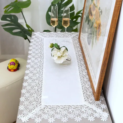 Miniatura 14 de Camino de mesa rectangular de granja de encaje beige premium, impermeable, a prueba de aceite, a prueba de derrames, antiencogimiento, suave