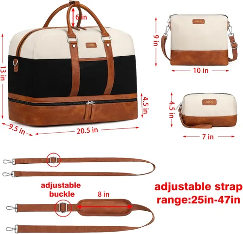 Miniatura 138 de IBFUN Bolsas de fin de semana para mujer, bolsa grande de lona para viaje, bolsa de viaje con compartimento para zapatos, 21 pulgadas, juego de 3