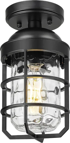 Miniatura 13 de Emliviar Lámpara de techo estilo granja, luz semiempotrada vintage para interior, luz de seguridad con vidrio templado transparente, acabado