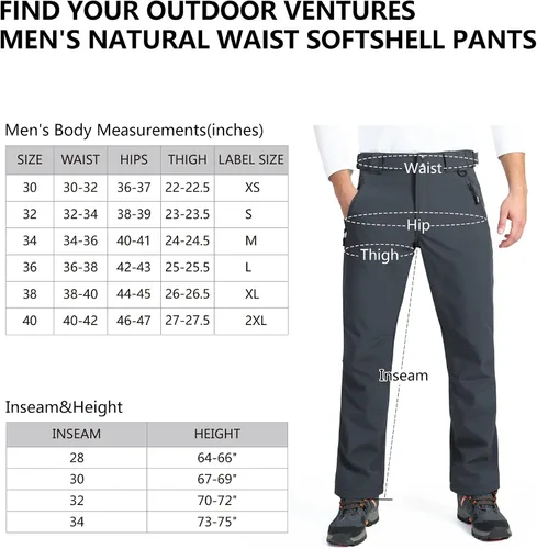Miniatura 6 de Outdoor Ventures Lite - Pantalones deportivos impermeables y resistentes al viento para hombre, con forro polar, para senderismo, esquí, nieve