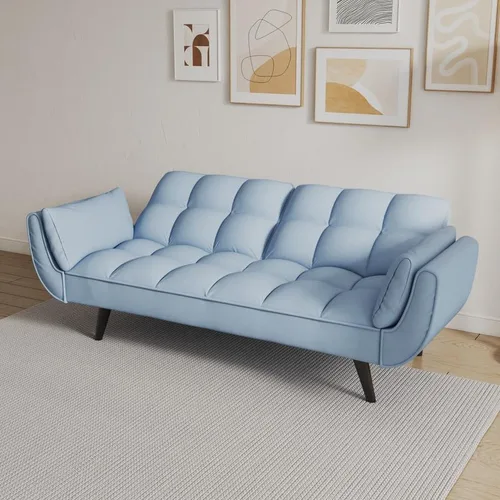 Miniatura 7 de 57" Convertible Sofa Bed Couch Sleeper Modern Velvet Home Loveseat Folding Daybed Guest Bed, Adjustable 3 Angles, Soft 2 Armrests Throw Pillow, for