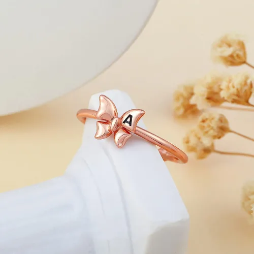 Miniatura 4 de Ailetop Anillos de mariposa apilables para mujeres, adolescentes y niñas, anillos iniciales chapados en oro para mujeres y niñas, anillo de mariposa