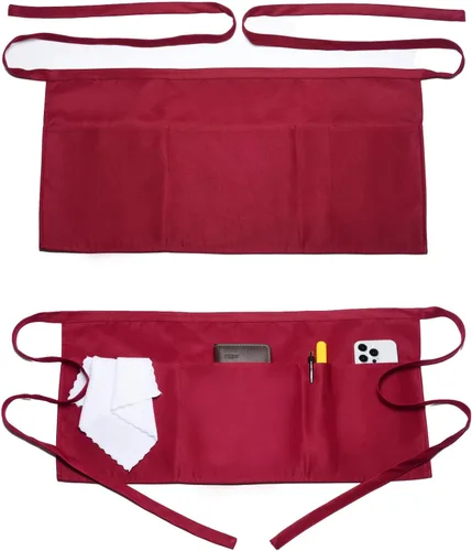 Miniatura 10 de Argstar 2 Pack Server Apron with 4 Pockets, Waitress Waiter Waist WaterDrop Resistant Short Aprons Negro