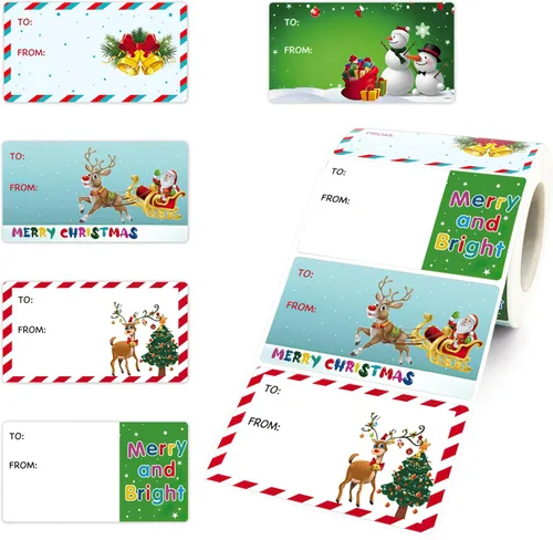 MDDRUIQI Etiquetas de Regalo - 250 PCS Etiquetas de Regalo de Navidad Pegatinas de Regalos de Navidad Etiquetas Autoadhesivas de Navidad Etiquetas