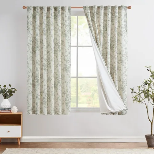 Miniatura 56 de Jinchan Cortinas de Mezcla de Lino con Estampado Floral para Sala de Estar, 84 Pulgadas de Largo, Cortinas con Bolsillo para Varilla y Tab Trasera