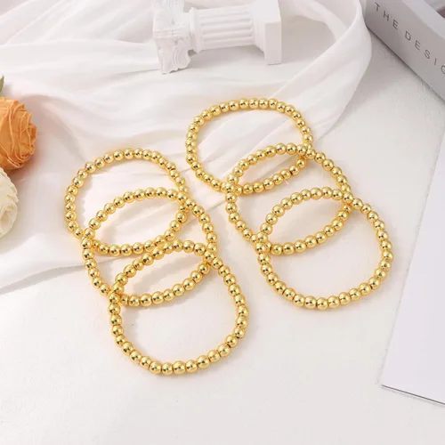 Miniatura 7 de MOZAKA 14 pulseras de cuentas de oro para mujer, chapados en oro de 14 quilates, pulsera elástica de oro para mujer, apilable