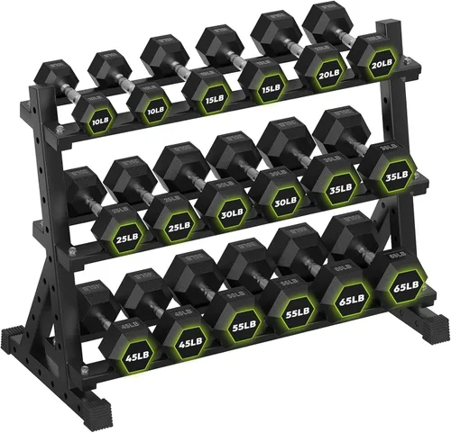 Miniatura 24 de HANDBODE Soporte para mancuernas de 3 niveles, estante de almacenamiento de capacidad de 1000 libras, estante de pesas para mancuernas, pesas rusas