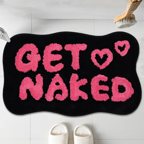 Alfombra de baño con texto en inglés "Get Naked", alfombra de baño divertida, suave, antideslizante, bonita, divertida decoración de baño para Negro