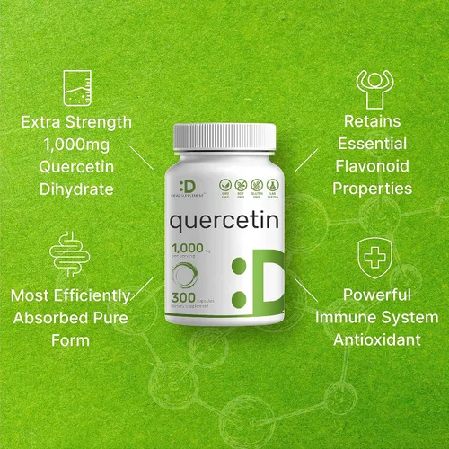 Miniatura 4 de Quercetina 1,000 mg por porción, 300 cápsulas – Suplementos saludables de apoyo inmunológico, alto contenido de flavonoides biodisponibles