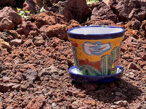 Miniatura 8 de Talavera - Macetas de cerámica mexicana con platillo Rancherito de 4 pulgadas - Cactus - Maceta de cerámica pintada a mano para interiores