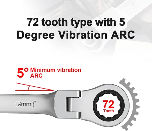 Miniatura 4 de WISEUP - Llave de trinquete CR-V forjada, llave de trinquete de cabeza flexible de 10 mm, llave de diseño industrial de doble uso, herramientas