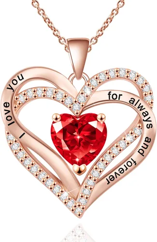 Beauyist Birthstone Necklaces for Women & Girls, Love Heart Pendant Necklace Chains Jewelry Gifts, 5A Zirconia I Love You Necklace, Anniversary