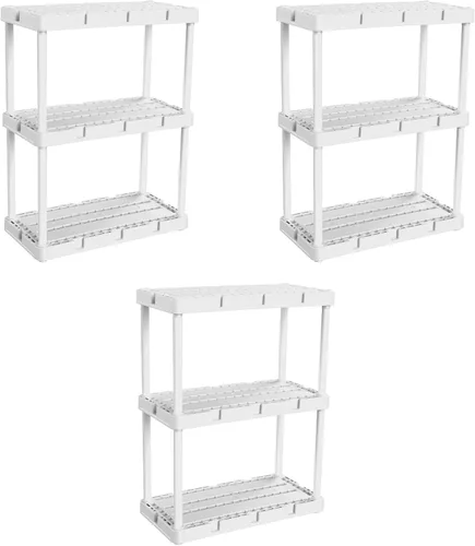 Gracious Living Knect-A-Shelf - Paquete de 3 estantes de almacenamiento ligeros, organizador ventilado de 3 estantes para el hogar, garaje, sótano,