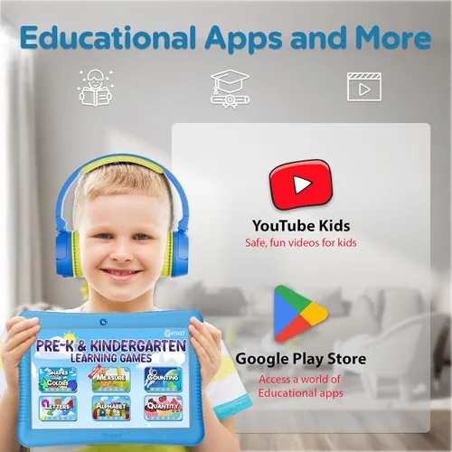 Miniatura 2 de Contixo Paquete de tableta para niños de 10 pulgadas con auriculares, tableta K103 para niños pequeños, más de 80 libros electrónicos y calcomanías