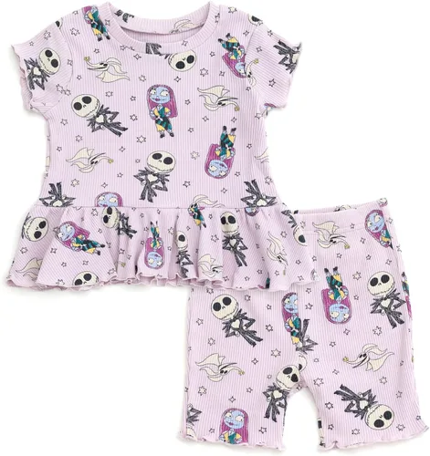 Disney Conjunto de camiseta acanalada y pantalones cortos de ciclismo para recién nacidos a niños grandes (0-3 meses - 14-16)