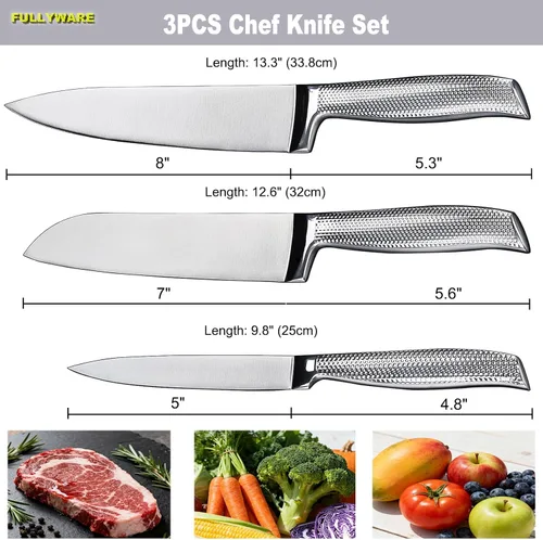 Miniatura 2 de Juego de 3 cuchillos de chef de acero inoxidable, cuchillos afilados Santoku Kitchen Knives, Japanese Cooking Knife, Ergonomic Non-Slip Handle