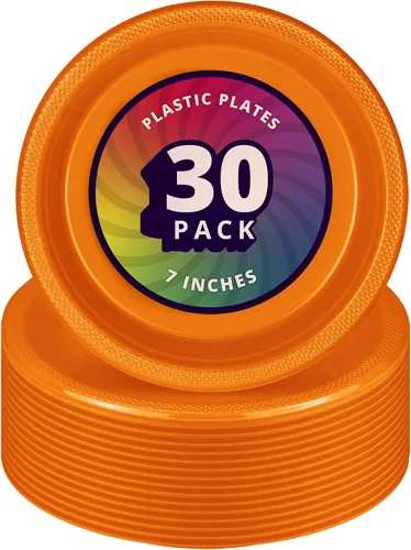 Miniatura 6 de DecorRack 30 platos pequeños de plástico, resistentes de 7 pulgadas, desechables para fiestas de cumpleaños de niños, platos de postre para tartas