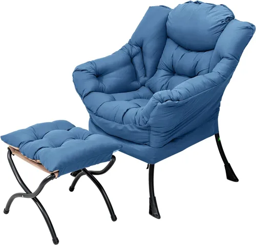 Welnow - Silla perezosa con otomana, moderna silla de descanso con reposabrazos y bolsillo lateral, sillón de sofá tapizado de ocio, sillón de Azul