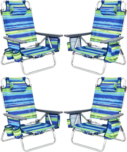 Miniatura 32 de Tangkula Juego de 2 Sillas de Playa con Mochila, Sillas de Playa Reclinables de 5 Posiciones que se Recuestan Completamente con Bolsa Refrigeradora