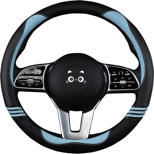 Miniatura 7 de Iwantit® Funda para volante con fibra de carbono y anillo de goma antideslizante, ajuste universal de 14.5 a 15 pulgadas para automóviles, SUV