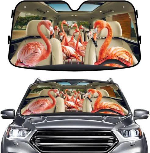 Miniatura 67 de GENANY - Cubierta de parabrisas de flamenco para automóvil, SUV, camión (55 x 30 pulgadas), protector térmico plegable, persianas para ventanas