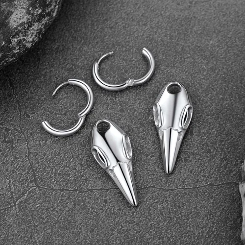 Miniatura 9 de FaithHeart Pendientes de tuerca Raven para mujeres y hombres, de acero inoxidable, punk gótico, nórdico, vikingo, con delicado embalaje de regalo