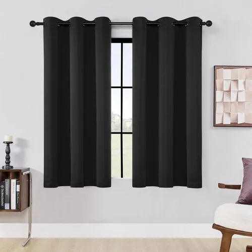 HUTO Cortinas opacas cortas, paneles de cortinas opacas con aislamiento térmico y ojales de cobre antiguo, para sótano, baño, ventanas pequeñas,