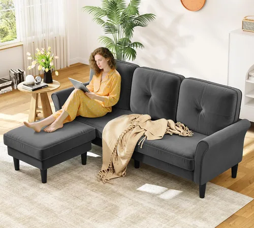 Miniatura 18 de Sofá biplaza de 69 pulgadas, sofás pequeños de terciopelo para espacios pequeños, sofás de dos plazas con 2 almohadas, sofás de dos plazas