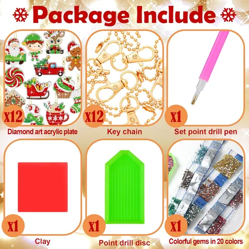 Miniatura 5 de 12 piezas de llavero de pintura de diamantes de Navidad 5D DIY Kit de pintura de diamante colgante de Navidad kits de arte de diamantes arte