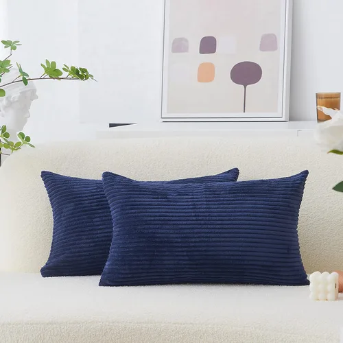 Home Brilliant Fundas de almohada decorativas de terciopelo a rayas de 12 x 20 pulgadas, rectangular, 12 x 20 pulgadas, color azul marino