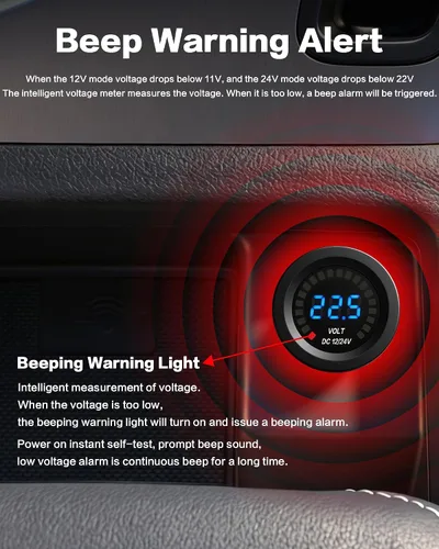 Miniatura 7 de Voltímetro IZTOSS para autos y motocicletas, resistente al agua, con panel con luces LED, CD 12 V - 24 V, (12V Without panel)