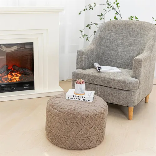 Miniatura 5 de Puf Otomano Redondo Relleno de 20x12 Pulgadas Silla Puf de Suelo para Sala de Estar y Dormitorio, Puf Otomano de Espuma Moderno, Reposapiés para Café