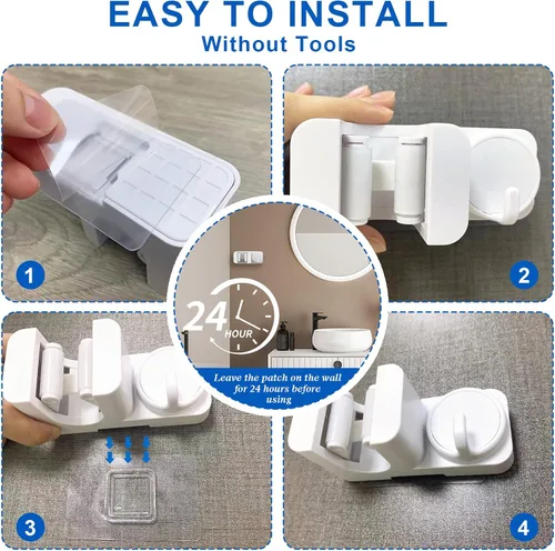 Miniatura 4 de Lxssyil - Soporte de pared para escoba, paquete de 4, soporte de pared autoadhesivo para baño, cocina, garaje, cuarto de lavado, color blanco