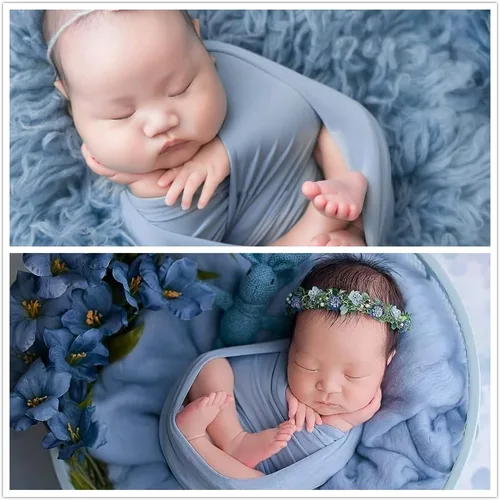 Miniatura 4 de Zeroest Fotografía de recién nacido envoltura elástica para niño y niña, accesorios de fotografía, manta elástica para bebé (azul)