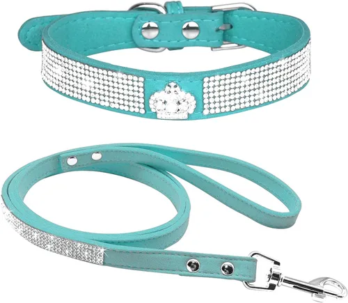 Miniatura 26 de Conjunto de Collar y Correa para Mascotas, Bonito y Deslumbrante de Ante Suave con Diamantes de Imitación de Cristal, Collar y Correa para Gatos
