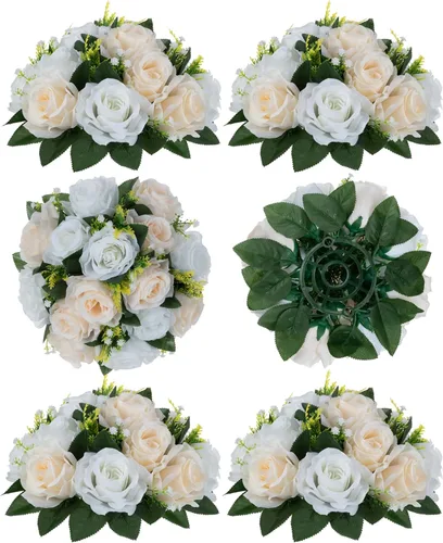Miniatura 49 de BLOSMON Bolas de flores, centros de mesa de rosas de boda: 2 piezas de flores falsas carmesí decoración de bolas de besos Arreglos florales