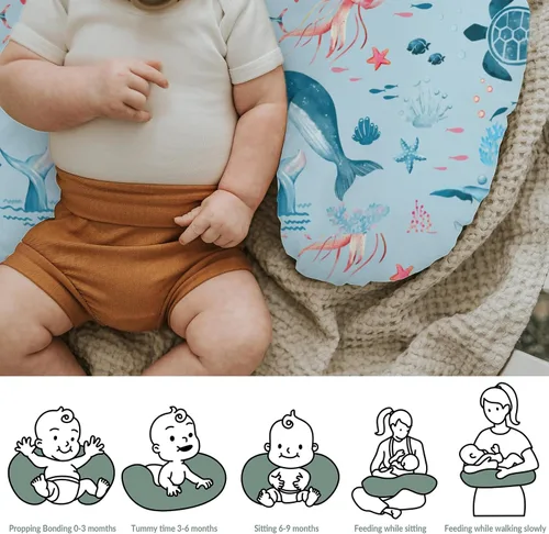 Miniatura 6 de Lindas fundas de almohada de lactancia de animales marinos para niño y niña, tortuga, ballena, medusa, caballo marino, funda de almohada para Azul