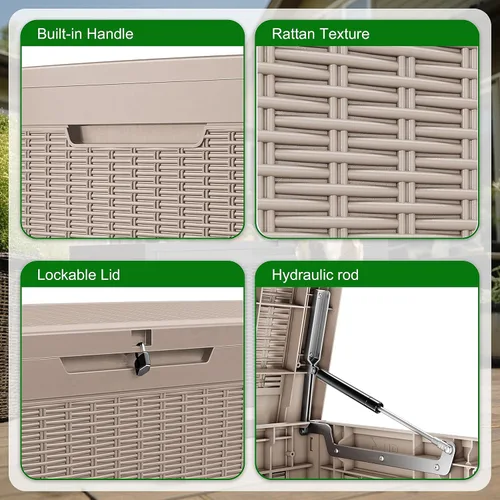 Miniatura 4 de Caja de cubierta para exteriores de 120 galones, cajas de almacenamiento impermeables con cerradura para herramientas de jardín, cojines de Gris