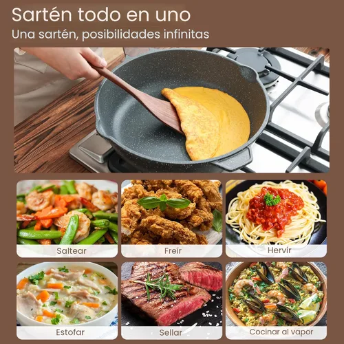Miniatura 4 de SENSARTE Sartén antiadherente para freír en profundidad, sartén de 12 pulgadas con tapa, mango de enfriamiento, sartén de chef, utensilios de cocina