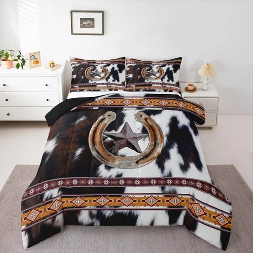 Miniatura 17 de Juego de edredón de vaquero, tamaño King, juego de ropa de cama de herradura con estrellas del oeste de Texas para adultos, hombres y niños, ropa