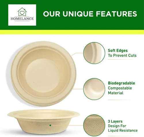 Miniatura 3 de Cuencos compostables de 12 onzas/11.8 fl oz, 150 unidades, cuencos desechables de bambú y bagazo para sopa caliente, resistentes a la temperatura