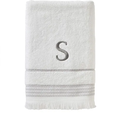 SKL Home Toalla de baño casual con monograma, S, 28 x 54 pulgadas, color blanco