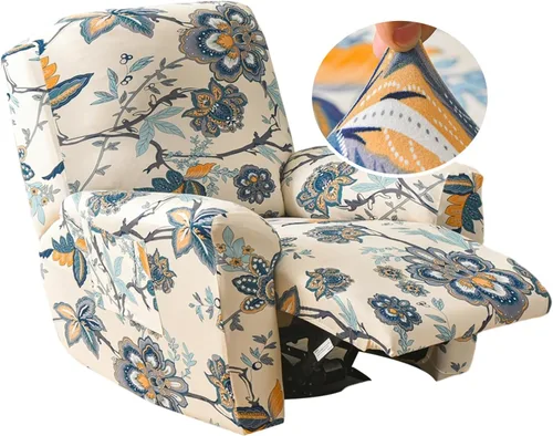Miniatura 71 de CRFATOP Funda para sillón reclinable con estampado floral con bolsillos, funda única para sillón reclinable, 4 piezas, funda para sillón reclinable