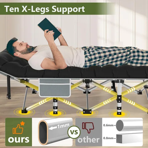 Miniatura 3 de Slendor - Cuna plegable de campamento negra, cuna para dormir para adultos con bolsa de transporte, colchón, cama de campamento portátil Oxford