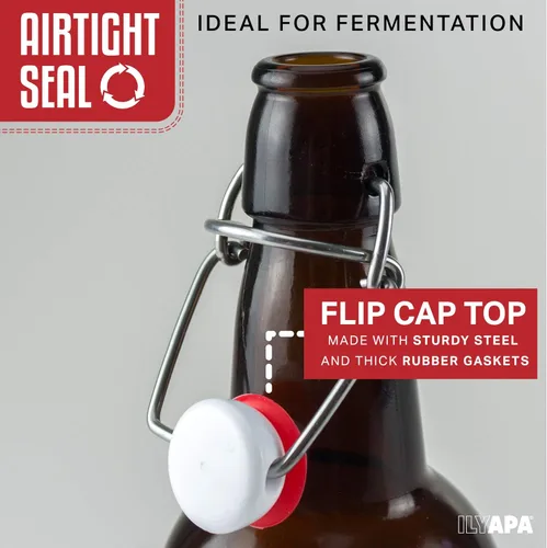 Miniatura 4 de Ilyapa Botellas de cerveza de vidrio ámbar de 16 onzas para elaboración casera – Paquete de 6 con tapas herméticas con sello de goma