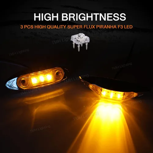 Miniatura 3 de TMH 10 piezas, mini marcador LED (modelo QR) luz ámbar con marco cromado, marcadores LED universales para trailers de camiones, botes, ATV, luces